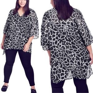 Arna YORK 18-28W Hi Lo Black Animal Print Moment Pleat Print Top Tunic V3.5